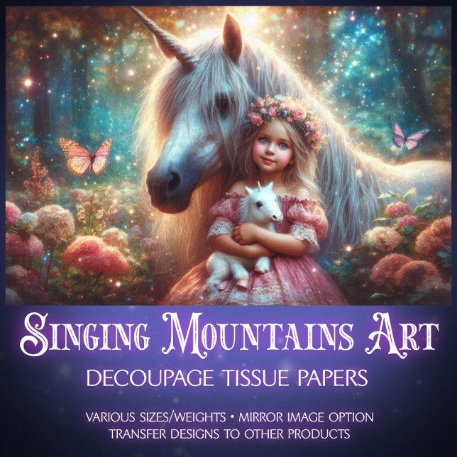 Traumhafte Wald-Einhörner und Kinder-Dekupage Seidenpapier (Von Creator hochgeladen)