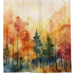 Traumhafte Wasserfarbenbäume in warmer Herbstpalet Duschvorhang