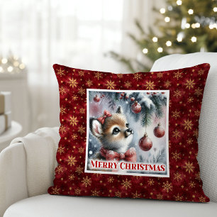 Traumhafte Weihnachtsszene Baby Reh gemütlicher Wi Kissen