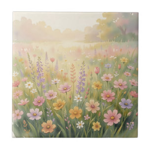 Traumhafte Wildblumenwiese Wasserfarbe Pastell Flo Fliese