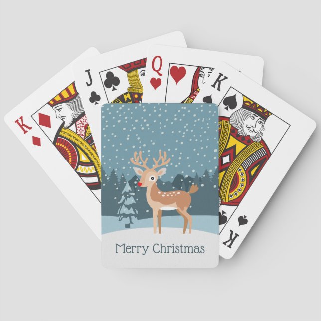 Traumhafte Winterlandschaft mit niedlichem Hirsch Spielkarten (Rückseite)