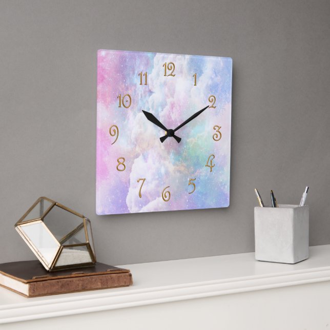 Traumhafte Wolken und Sterne Quadratische Wanduhr (Büro)