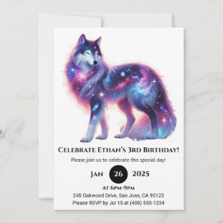 Traumhafter Galaxy-Wolf-Geburtstag Einladung