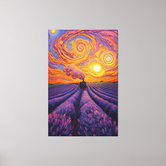 Traumhafter Lavendel-Express - Whimsical Sunset Tr Leinwanddruck