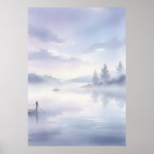 Traumhafter Lavendel Nebeliger See Kiefern Boot St Poster
