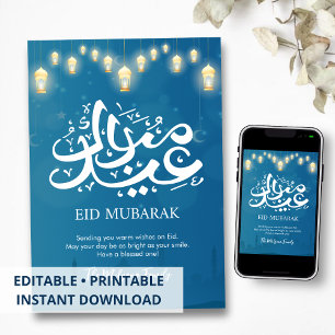 Traumhafter Nachthimmel Moschee Silhouette Eid Kar Feiertagskarte