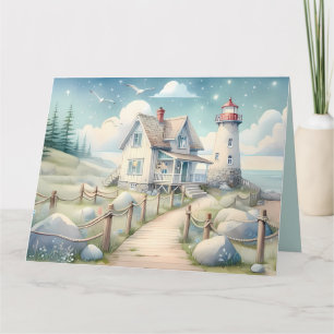 Traumhafter Pastell-Leuchtturm am Meer Dankeskarte