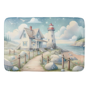 Traumhafter pastellfarbener Leuchtturm am Meer Badematte