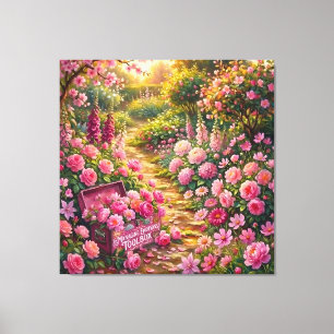 Traumhafter rosa Blumengarten-Pfad-Malerei Leinwanddruck