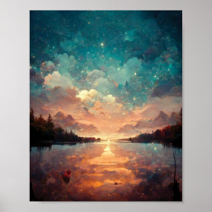 Traumhafter See und Sonnenuntergang   Landschaftsm Poster