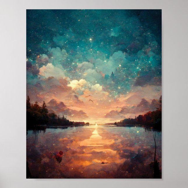 Traumhafter See und Sonnenuntergang | Landschaftsm Poster (Vorne)