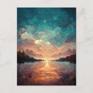 Traumhafter See und Sonnenuntergang   Landschaftsm Postkarte