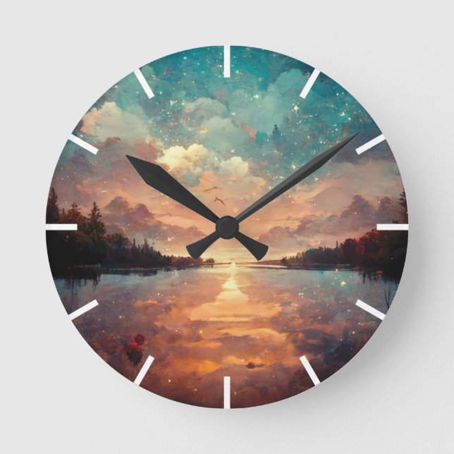 Traumhafter See und Sonnenuntergang | Landschaftsm Runde Wanduhr (Vorderseite)