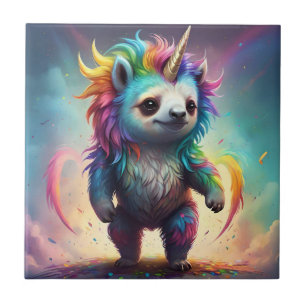 Traumhafter Slothicorn: Eine Regenbogen-Baby-Fanta Fliese