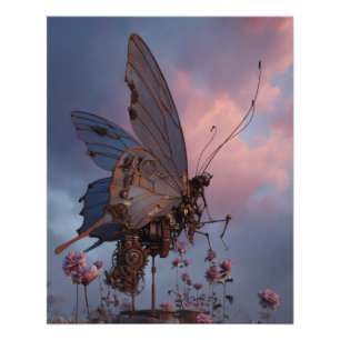 Traumhafter Sonnenuntergang-Schmetterling auf rosa Poster