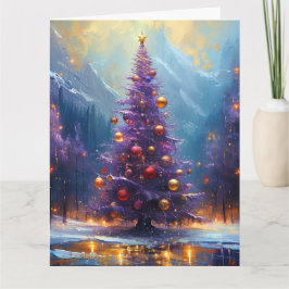 Traumhaftes Gemälde Lila und goldener Weihnachtsba Karte