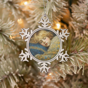 Traumhaftes Kind im Blumengeflecht Schneeflocken Zinn-Ornament