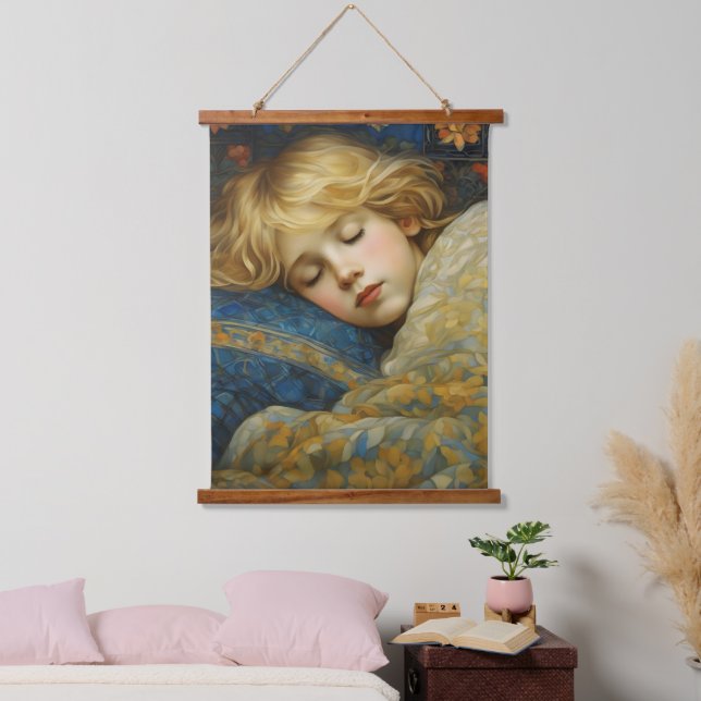Traumhaftes Kind im Blumengeflecht Wandteppich Mit Holzrahmen (Schlafzimmer)