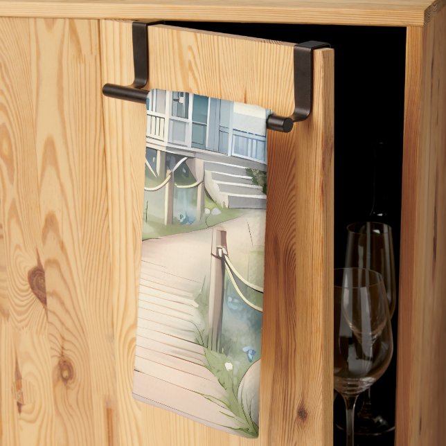 Traumhaftes Pastel Lighthouse am Meer Geschirrtuch (Drittel gefaltet)