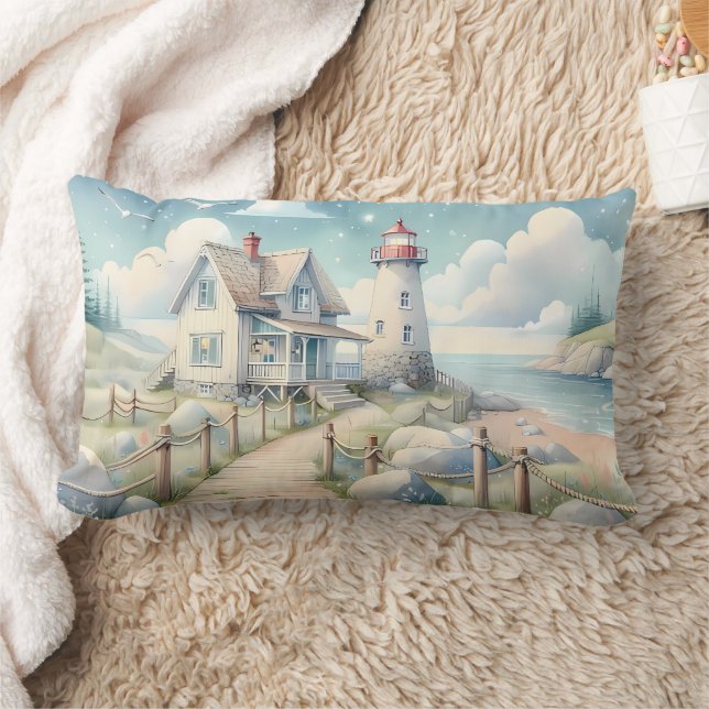 Traumhaftes Pastel Lighthouse am Meer Lendenkissen (Decke)