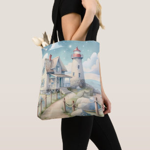 Traumhaftes Pastel Lighthouse am Meer Tasche