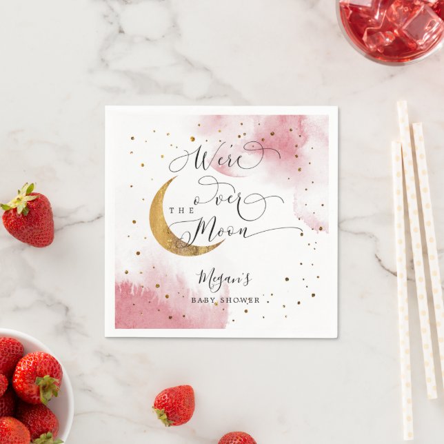 Traumhaftes rosa Gold über der Mond-Babydusche Serviette (Beispiel)