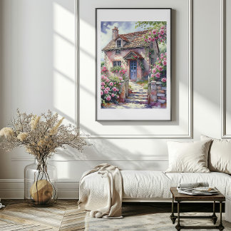 Traumhaftes Sommerdorf mit Rosen Poster