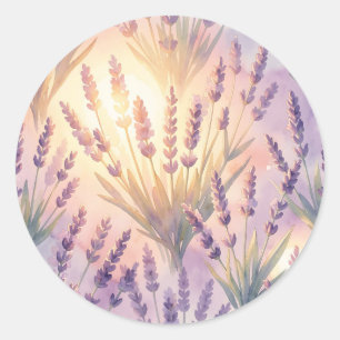 Traumhaftes Wasserfarben-Lavendel-Lila-Blumenmuste Runder Aufkleber
