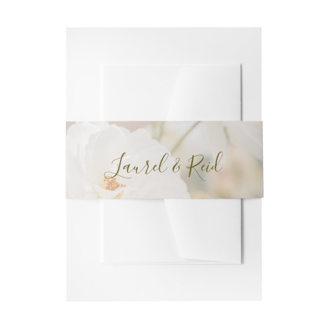 Traumhaftes weißes Rose-Foto mit Namen Hochzeit Einladungsbanderole (Vorderseite Beispiel)