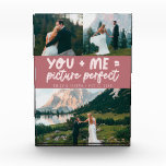 Traumhochzeit in Rosa - Bild Perfekt Fotoblock<br><div class="desc">Whimsische und spielerische Hochzeitserinnerung mit 3 Fotos der frisch Vermählten und einem typografischen Text "you me = bild perfekt". Rosa.</div>