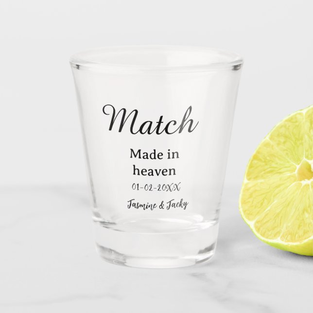 Traumhochzeit Name Datum einfache Kalligrafie Schnapsglas (Vorderseite)