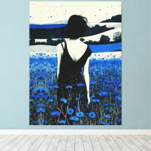 Traumlandschaft Blaues Wildblumenfeld Wandkunst –  Leinwanddruck