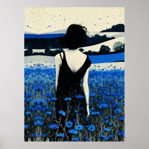 Traumlandschaft Blaues Wildblumenfeld Wandkunst –  Poster