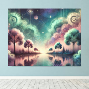 Traumlandschaft Wirbelnde Bäume Kosmische Spiegelu Leinwanddruck