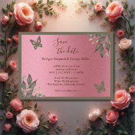 träumlich rosa Glitzer Blattwerk Hochzeit sicher d Einladung