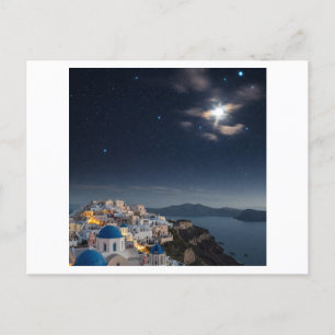 träumlicher Nachthimmel über Santorini, Griechenla Postkarte