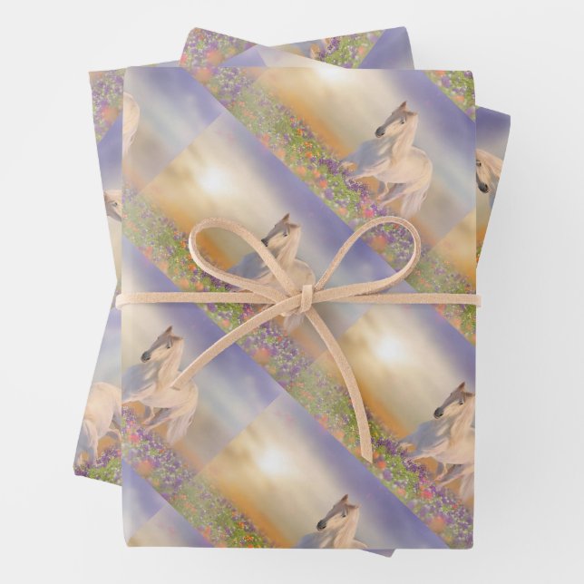 Traumpferd durch die Wiese rosa Blume Geschenkpapier Set (Beispiel)