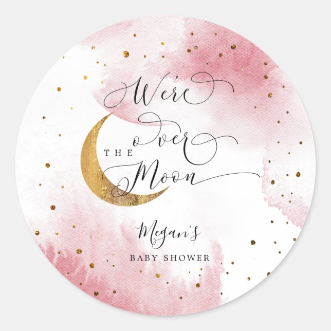 Traumrosa über der Mond Girl Babydusche Runder Aufkleber (Vorderseite)