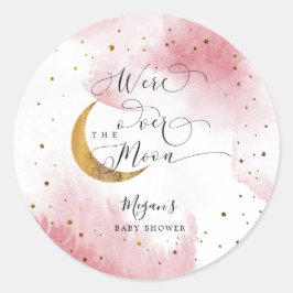 Traumrosa über der Mond Girl Babydusche Runder Aufkleber