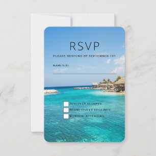 Traumstrands Hochzeit mit Strohdachhütten RSVP Karte