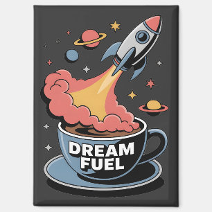 Traumtreibstoff-Grafik: Rakete startet aus Kaffee Magnet