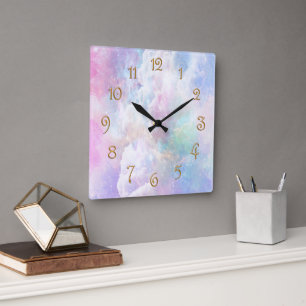 Traumwolken und Sterne Quadratische Wanduhr