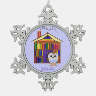 TraumZuhause - Bibliothek! Schneeflocken Zinn-Ornament