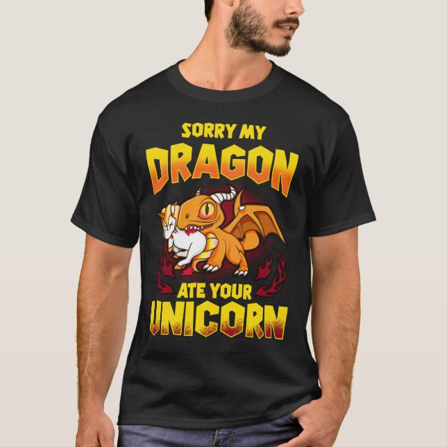 Traurig aß mein Drache Ihr Einhorn T-Shirt (Vorderseite)
