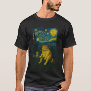 Traurige Bierkatze in Sternennacht raucht Katzen-M T-Shirt