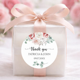 Traurige Blush-Rosen-Blumen-Hochzeits-Dankeschön Runder Aufkleber