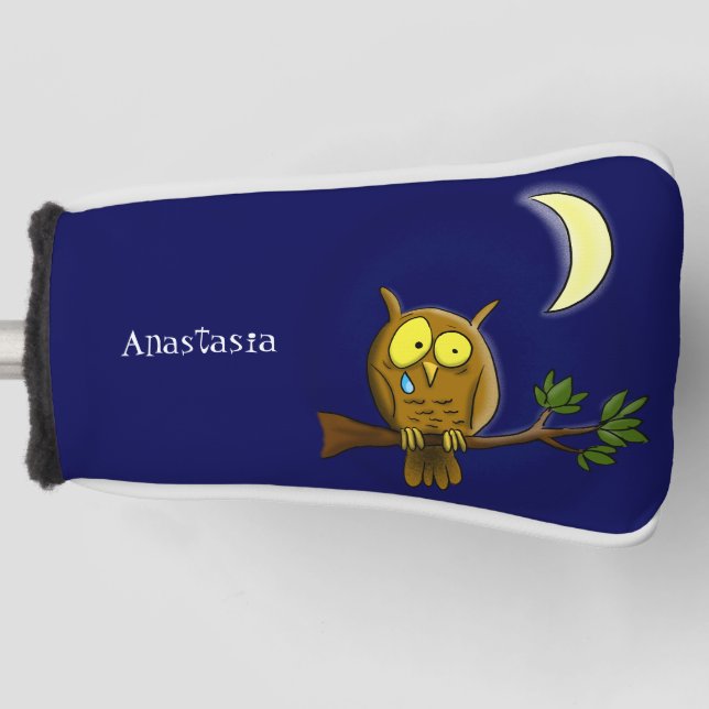 Traurige Eule mit Tränen und Mond vermisst, Sie Ca Golf Headcover (Vorderseite)