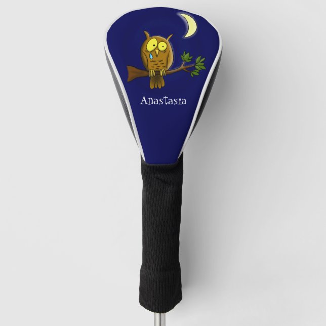 Traurige Eule mit Tränen und Mond vermisst, Sie Ca Golf Headcover (Vorderseite)