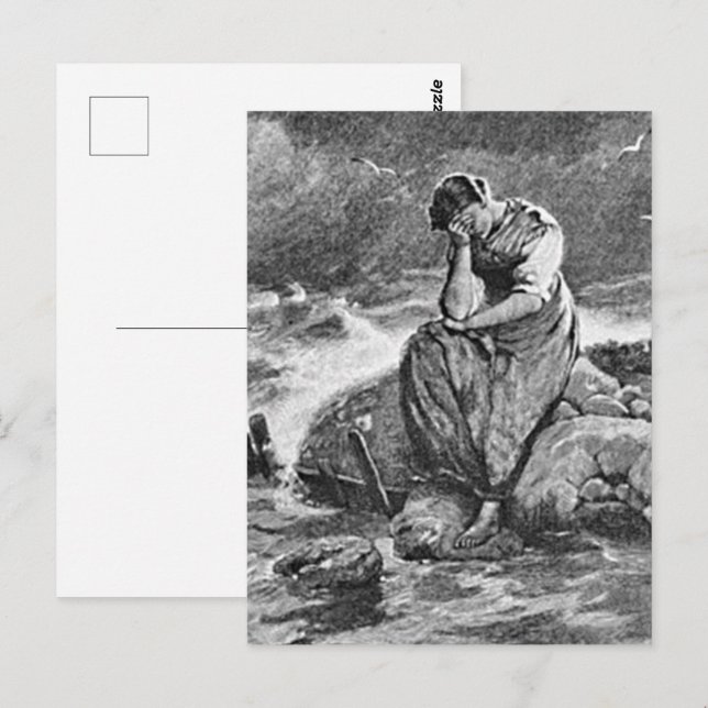 Traurige Gotische Frau Vintages Beileid Kunstmaler Postkarte (Vorne/Hinten)