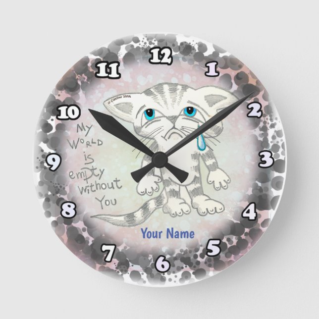 Traurige Katze leere Welt  Runde Wanduhr (Vorderseite)